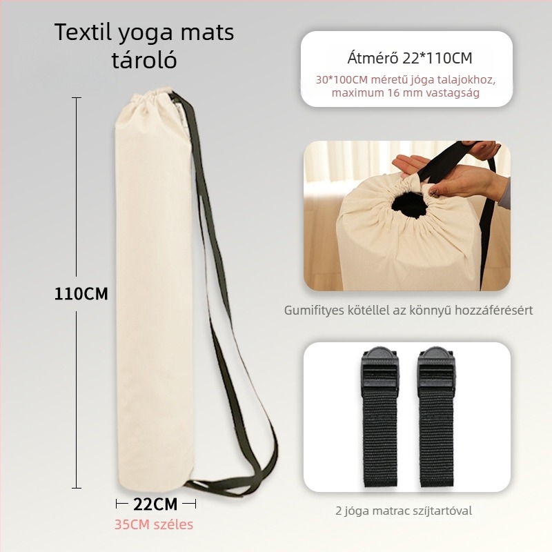 Jógaszőnyeg-táska hálós zsebbel, hátizsák-stílusú kivitel, vászon tároló