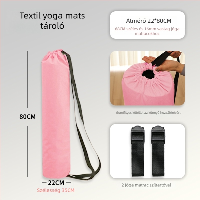 Jógaszőnyeg-táska hálós zsebbel, hátizsák-stílusú kivitel, vászon tároló