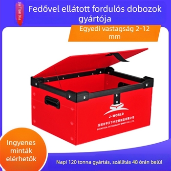Fedéllel ellátott tároló doboz, téglalap alakú PP műanyagból, falvastagság 1–5 mm, belső és külső méretek testre szabhatóak, teherbírás 20–120 kg