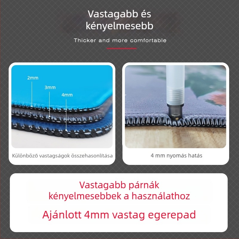 Nagy gumírozott egérpad iroda/CAD és játékokhoz – csúszásmentes, egyoldalas, logónyomtatás, csuklótámasz