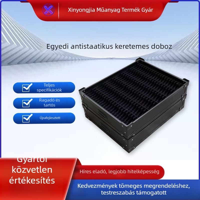 Elektronikai alkatrész tároló doboz, antistatikus, PP műanyagból, vastagított keret és elválasztók