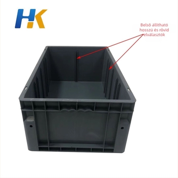 PP injekcióval formázott anti-statikus tároló doboz, megerősített hálós aljzattal, magas szilárdságú, teherbírás 30–40 kg