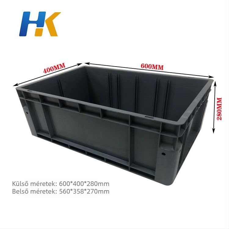 PP injekcióval formázott anti-statikus tároló doboz, megerősített hálós aljzattal, magas szilárdságú, teherbírás 30–40 kg