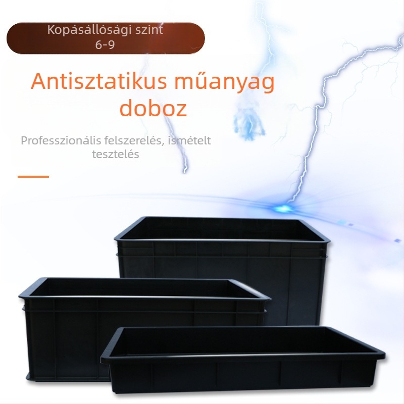 Antisztatikus, téglalap alakú tálca fekete műanyag kerettel PCB-tároláshoz (ESD)