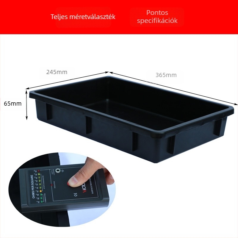 Antisztatikus, téglalap alakú tálca fekete műanyag kerettel PCB-tároláshoz (ESD)