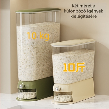 Háztartási gabona tároló doboz, kártevő- és nedvességálló, zárt, keskeny rekeszdesign a rizs számára a konyhában.