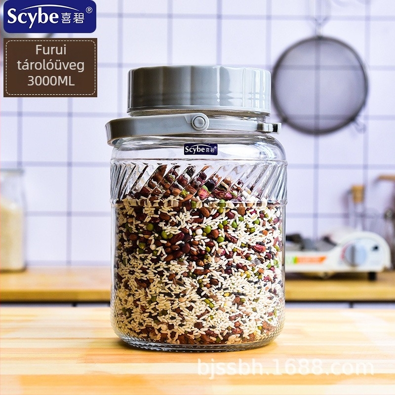 Üveg zárható tároló – kör alakú, kapacitás 3.1–4 L, Scybe/Xibi, Jinan, Shandong