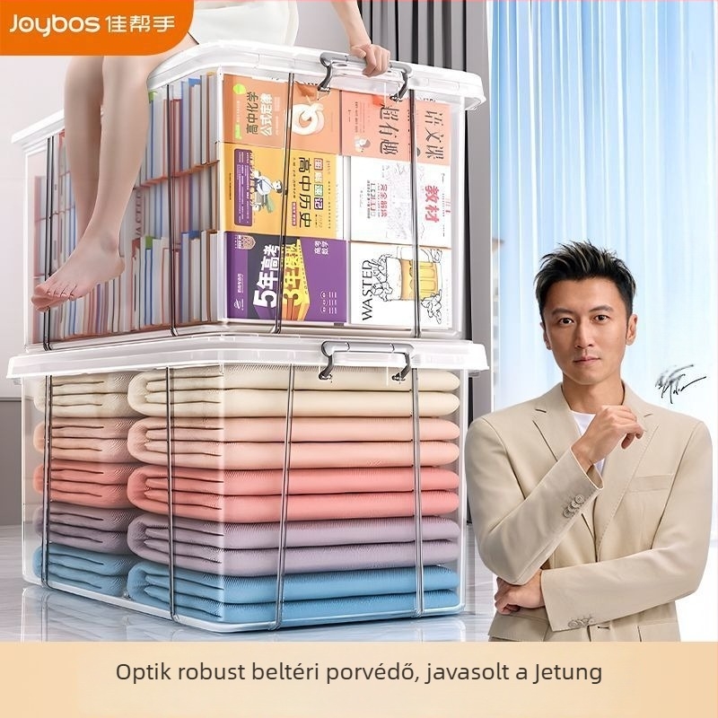 Good Helper tároló doboz átlátszó, fedéllel, 100–150 L kapacitás, modell 9263, PP műanyag, nyitható fedél, görgők, porálló