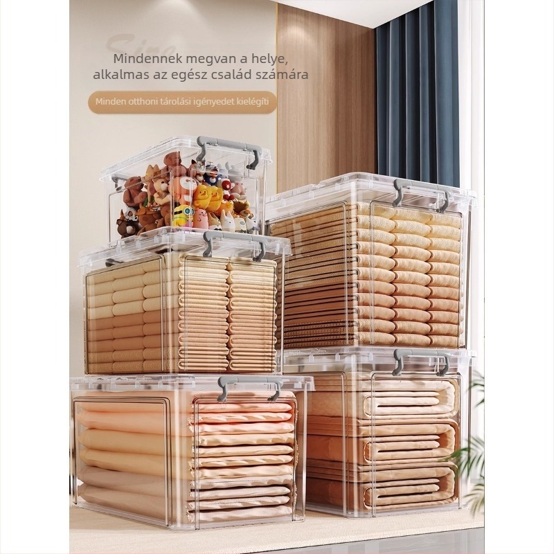 Good Helper tároló doboz átlátszó, fedéllel, 100–150 L kapacitás, modell 9263, PP műanyag, nyitható fedél, görgők, porálló