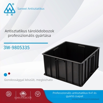 Sanwei PP antistatikus logisztikai doboz szállításhoz és tároláshoz, doboz átmozgatáshoz/átadásához, injekciós formázás, külső méretek 400x400x220 mm, belső 370x370x200 mm, fal vastagsága 2,5 mm, súly 2 kg, teherbírás 20 kg