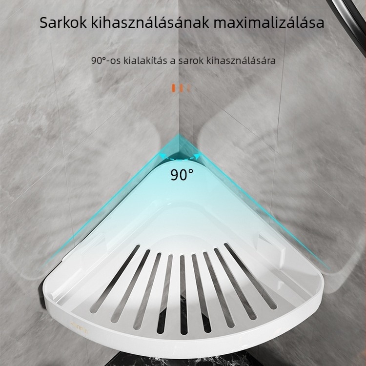 Fali fürdőszobai tároló ABS anyagból – 1 polc, fúrás nélkül, alkalmas fürdőszobára, konyhára és hálószobára