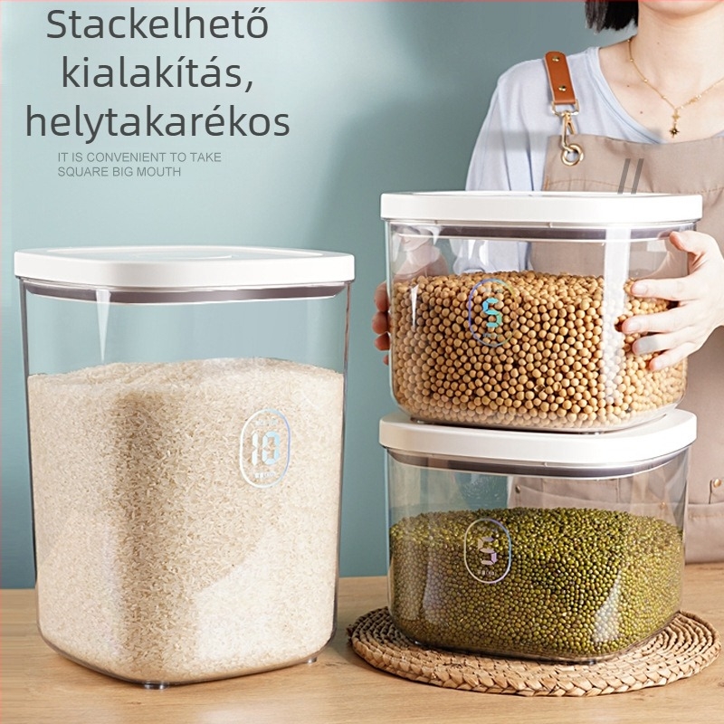 CCKO rizstároló doboz, zárható és rovarbiztos, műanyagból, 9-10 L kapacitás, háztartási használatra
