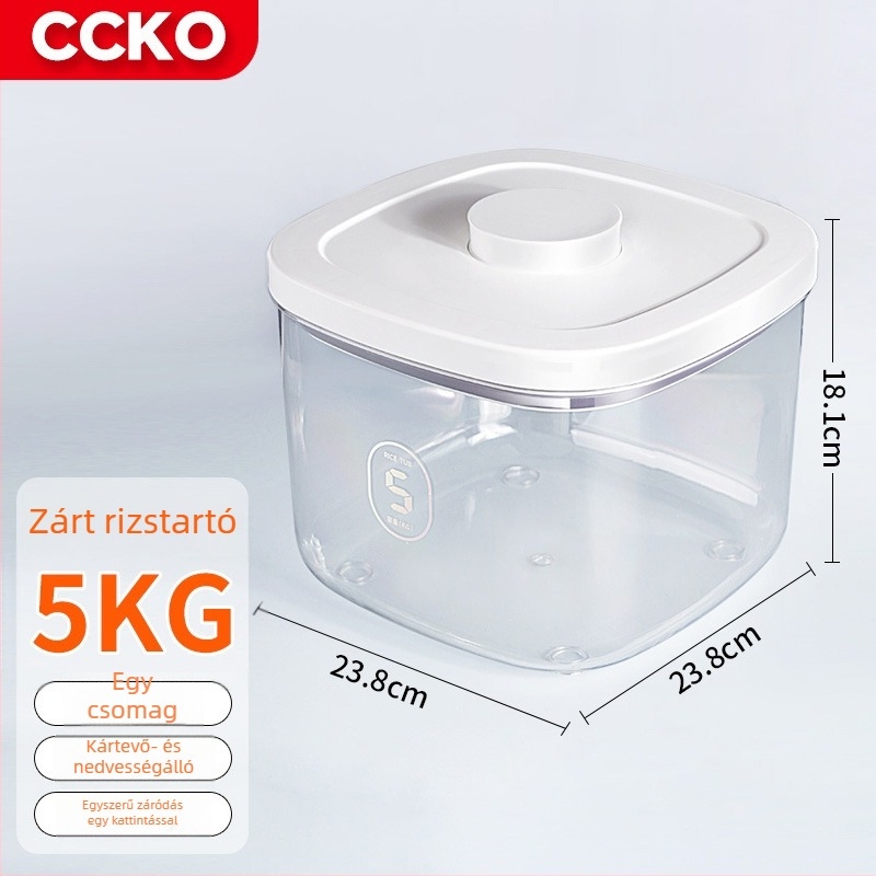 CCKO rizstároló doboz, zárható és rovarbiztos, műanyagból, 9-10 L kapacitás, háztartási használatra