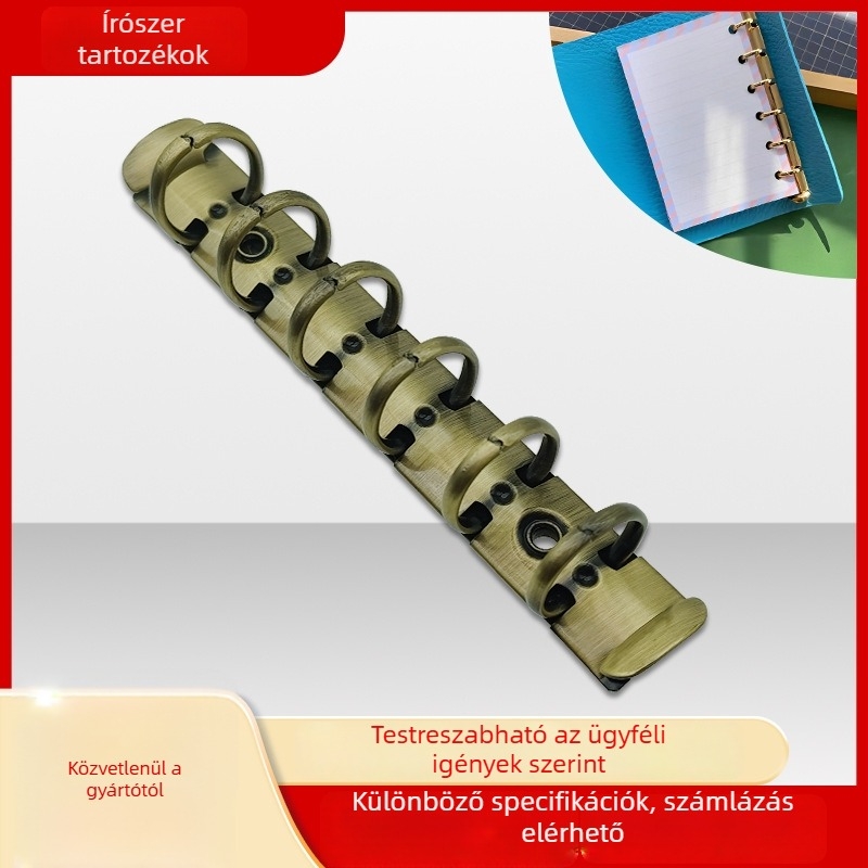 Antik bronz színű, 6-lyukas fém kötő, 130 mm, A7 tervezőkhoz, PP klipek, lapok kötéséhez