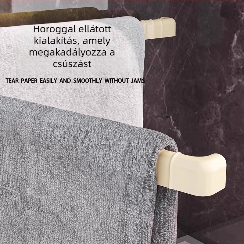 Szívókorongos forgó konyhai törlőru tartó, falra szerelhető, 3 rétegű, műanyag, teherbírás 3 kg, furat nélkül