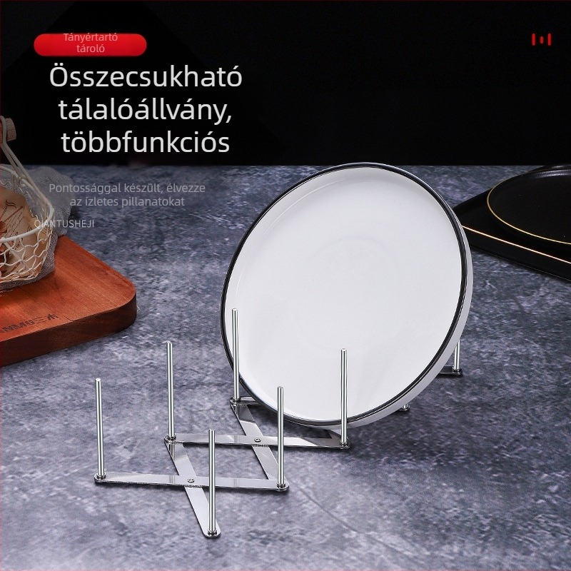 Rozsdamentes acélból készült összecsukható edény- és tálállvány – többfunkciós, konyhákhoz és éttermekhez, modern egyszerű stílus