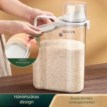 Műanyag zárható gabonatároló tál, nedvességálló, élelmiszer-minőségű, kapacitás 2,1–3 L