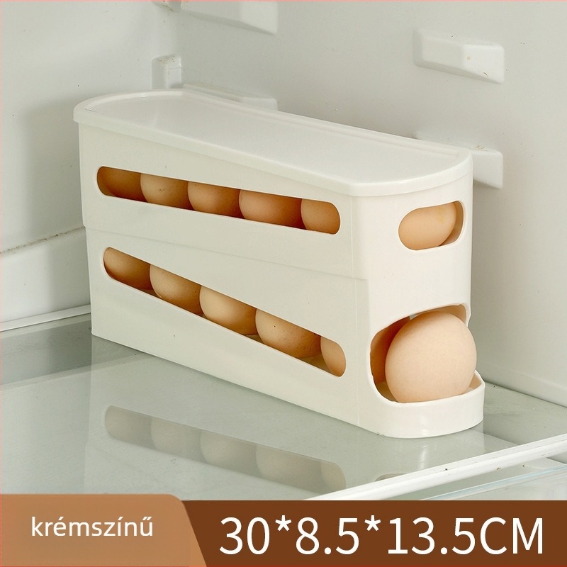 Műanyagból készült kettőszintes tojás-tároló a hűtő oldalajtajához, nagy kapacitású, automata tojásgurító konténer