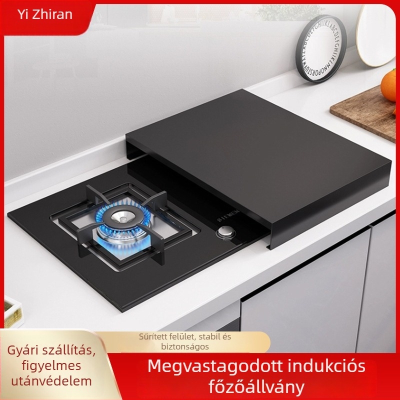 Konyhai polc és indukciós főzőlap polca, gáztűzhely alap — mozgatható, telepítés nélküli, többfunkciós, szénacél, modern minimalista dizájn