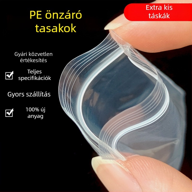 Kis átlátszó PE önzáró tasak, 4×6 cm, ékszer- és fémalkatrészek tárolására