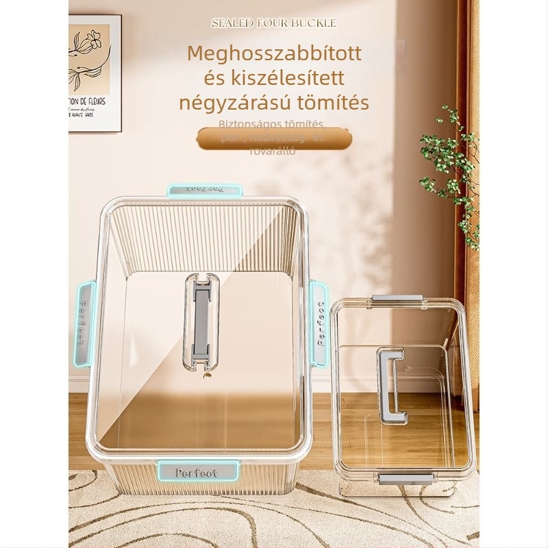 Átlátszó, hordozható háztartási tároló doboz vastagított műanyagból, ruhákhoz, játékokhoz, harapnivalókhoz és könyvekhez, nagy kapacitású 20–30 L