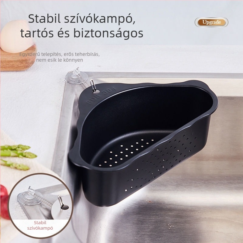 Rozsdamentes acél konyhai mosogató leeresztő kosár, háromszög alakú, filtrálásra és tárolásra