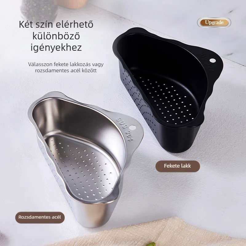Rozsdamentes acél konyhai mosogató leeresztő kosár, háromszög alakú, filtrálásra és tárolásra