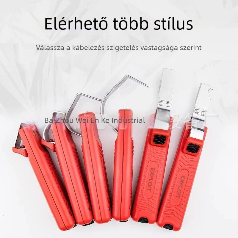 Többcélú vezetékcsupaszító külső burkolat eltávolítóval, félvezető réteg eltávolítóval és forgó csupaszító késsel élő munkára — Weienke