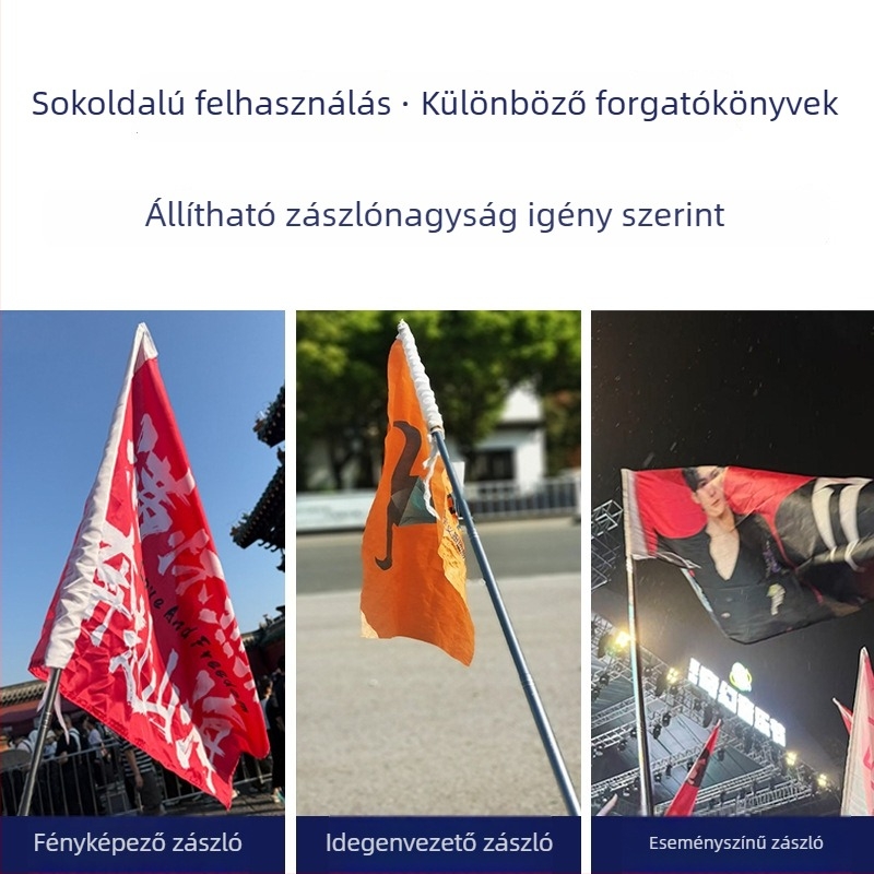 Rozsdamentes acélból készült teleszkópos zászlóoszlop túravezető számára, nyakpánttal, megmunkált