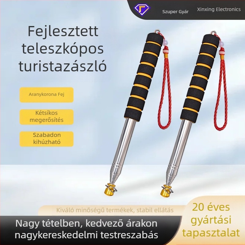 Rozsdamentes acélból készült teleszkópos zászlóoszlop túravezető számára, nyakpánttal, megmunkált