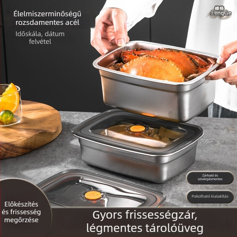 Élelmiszer-minőségű rozsdamentes acél uzsonnás doboz fedővel, négyzet alakú, mikrózható, szivárgásmentes, kapacitás 1–3 L