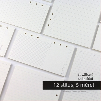 6‑lyukas, levehető jegyzetfüzet, 45 lap, pontrács oldalak, heti terv