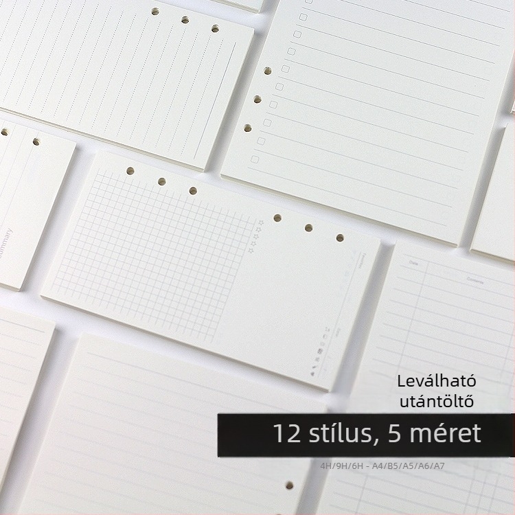 6‑lyukas, levehető jegyzetfüzet, 45 lap, pontrács oldalak, heti terv