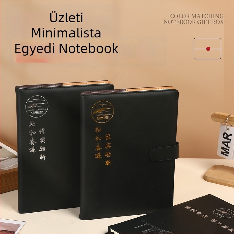 Testre szabható üzleti notesz műbőr borítással, oldalevelek kötése, Dowling papír, 100–200 oldal