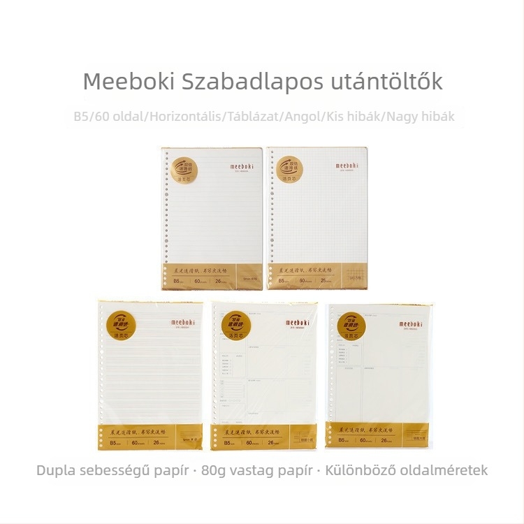 Kicserélhető mag lazán illeszkedő jegyzetfüzethez – HB5655A/HB5655B, vízszintes vonalak, sima papír