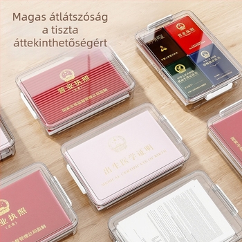 Asztali dokumentumtároló doboz fedéllel, átlátszó PET+PP műanyagból, nagy kapacitású fájl szervező, csattanós zárással