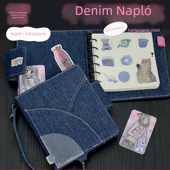 Denim notesz levehető lapokkal és kártyaalbum, üres oldalakkal, hordozható (Márka Nothing, belső PP oldalak, testre szabható)