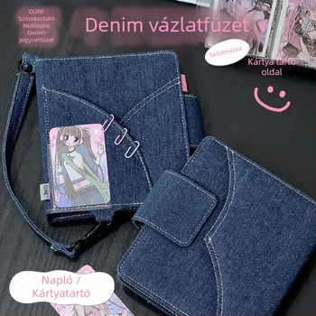 Denim notesz levehető lapokkal és kártyaalbum, üres oldalakkal, hordozható (Márka Nothing, belső PP oldalak, testre szabható)