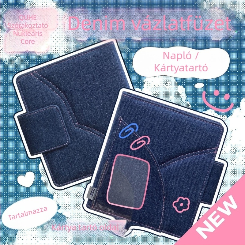 Denim notesz levehető lapokkal és kártyaalbum, üres oldalakkal, hordozható (Márka Nothing, belső PP oldalak, testre szabható)