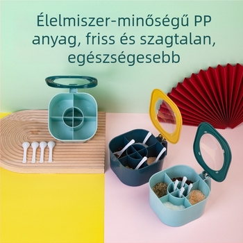 Műanyag átlátszó négyrekeszes fűszertartó fedővel