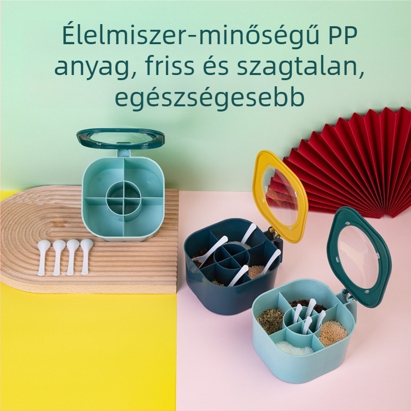 Műanyag átlátszó négyrekeszes fűszertartó fedővel