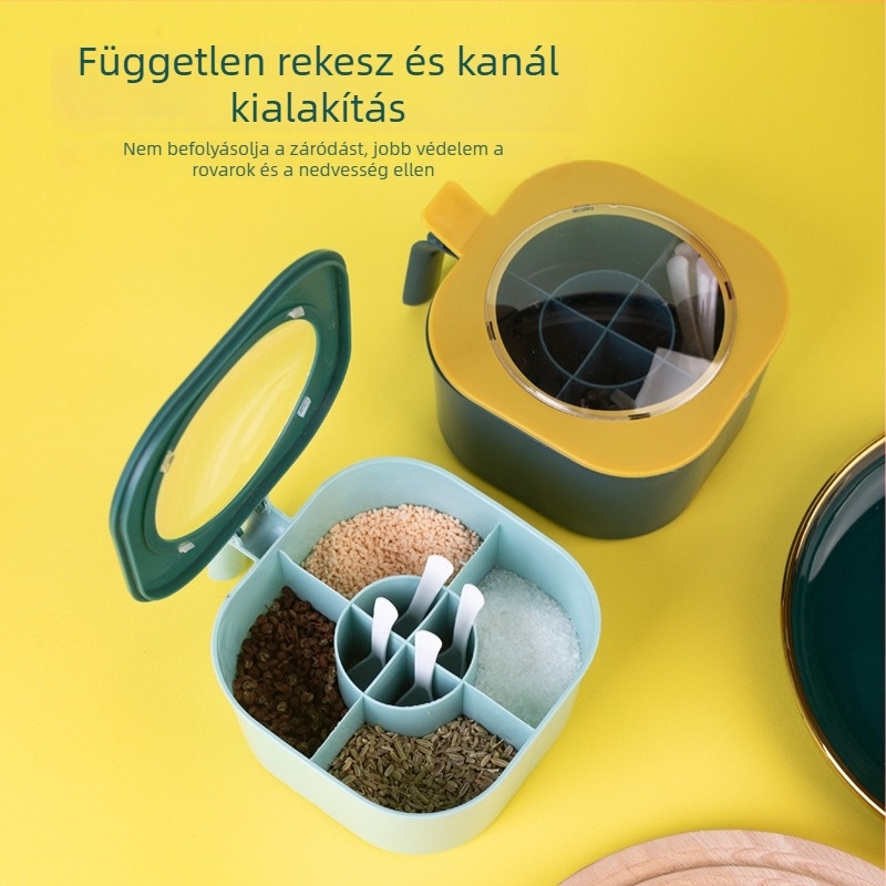 Műanyag átlátszó négyrekeszes fűszertartó fedővel