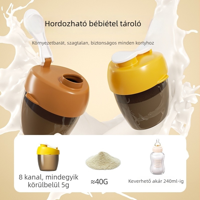 Hordozható baba tejpor tároló doboz, 70 ml kapacitás, PP anyag, 0–2 éves korig.