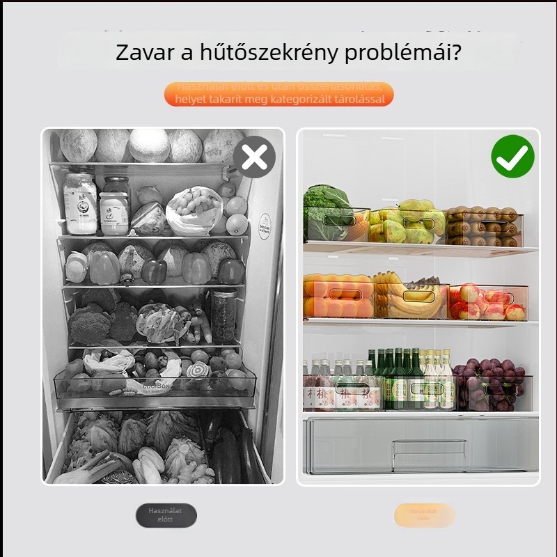 PET anyagú, élelmiszer-minőségű, téglalap alakú hűtő- és fagyasztó tároló doboz zöldségek és tojások számára