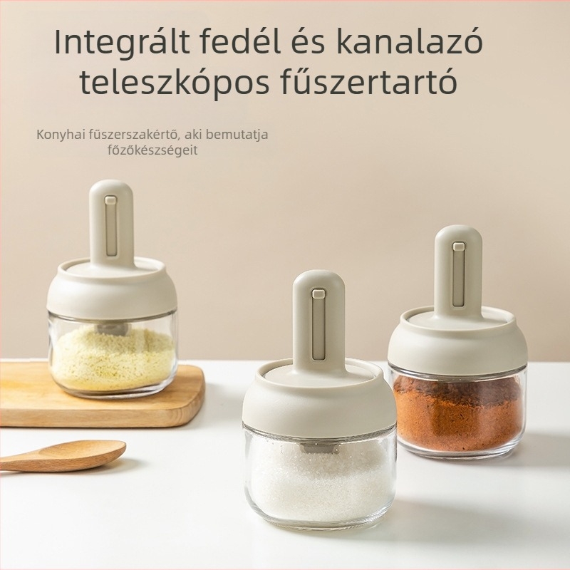 Üveg teleszkópos fűszertartó integrált fedővel, nedvességálló olaj- és ecet-tartály, mérőskálával