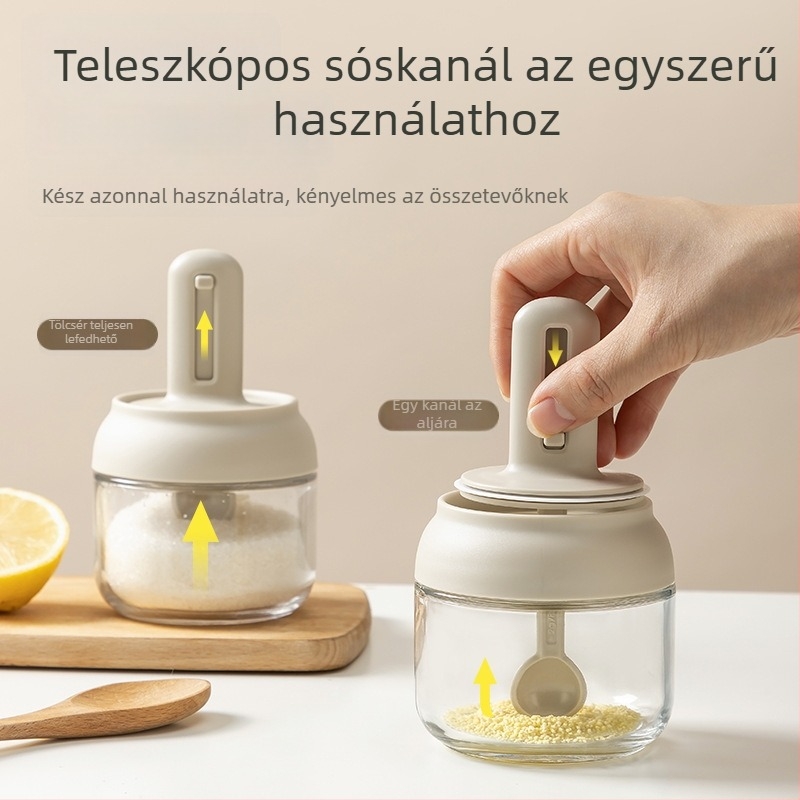 Üveg teleszkópos fűszertartó integrált fedővel, nedvességálló olaj- és ecet-tartály, mérőskálával