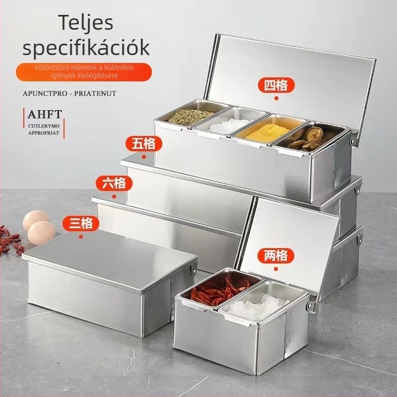 304 rozsdamentes acélból készült nyugati stílusú fűszeres doboz készlet, négyzetes fűszertartók, mintadarab doboz