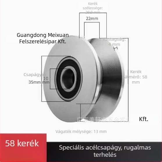 Meixuan Industry ipari rozsdamentes acél (201/304) egylábas görgőcsapágy, H/V/U típusok, pályagörgő kerék, mozgó ajtókhoz és gépekhez