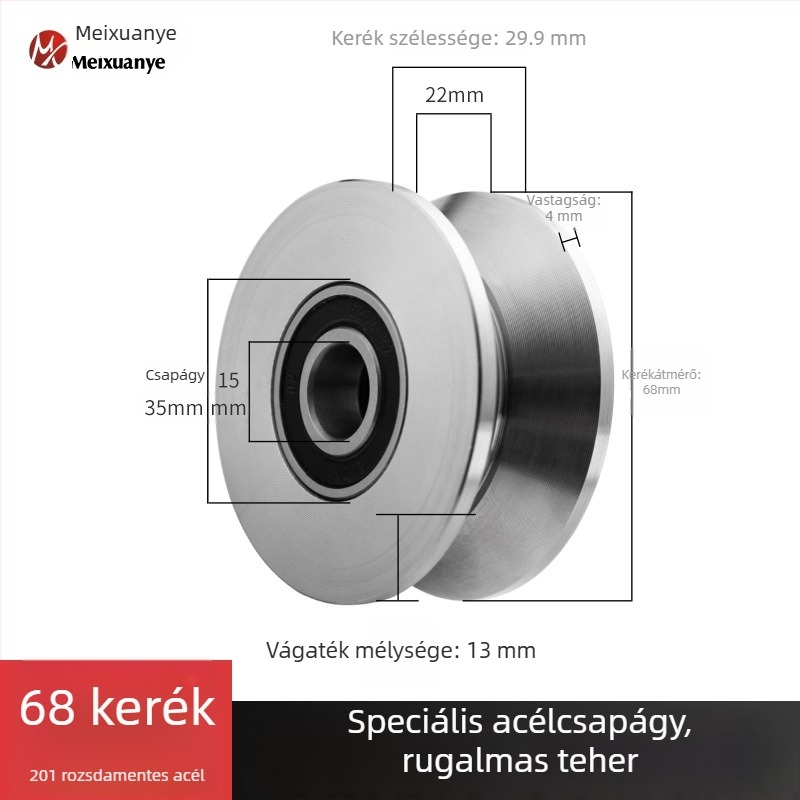 Meixuan Industry ipari rozsdamentes acél (201/304) egylábas görgőcsapágy, H/V/U típusok, pályagörgő kerék, mozgó ajtókhoz és gépekhez