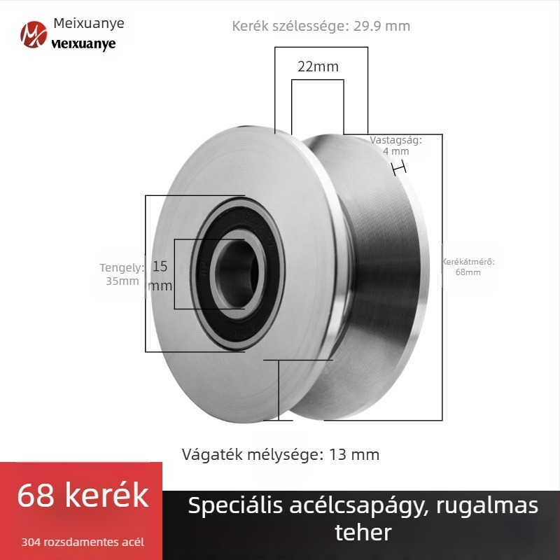 Meixuan Industry ipari rozsdamentes acél (201/304) egylábas görgőcsapágy, H/V/U típusok, pályagörgő kerék, mozgó ajtókhoz és gépekhez
